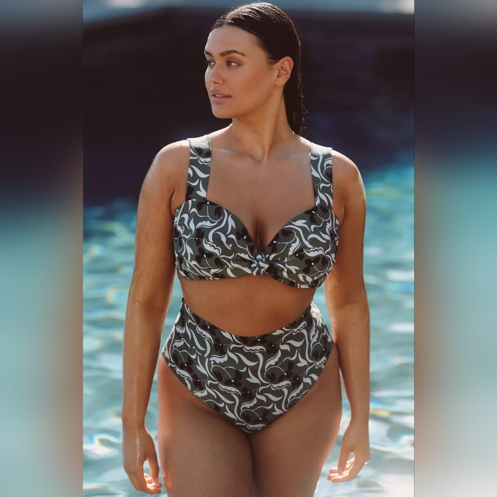 Anthropologie Olive Green High-Waist Bikini Set